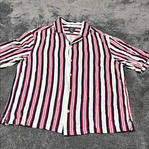 H&M Men's Casual Striped Shirt - Navy, Red, and White